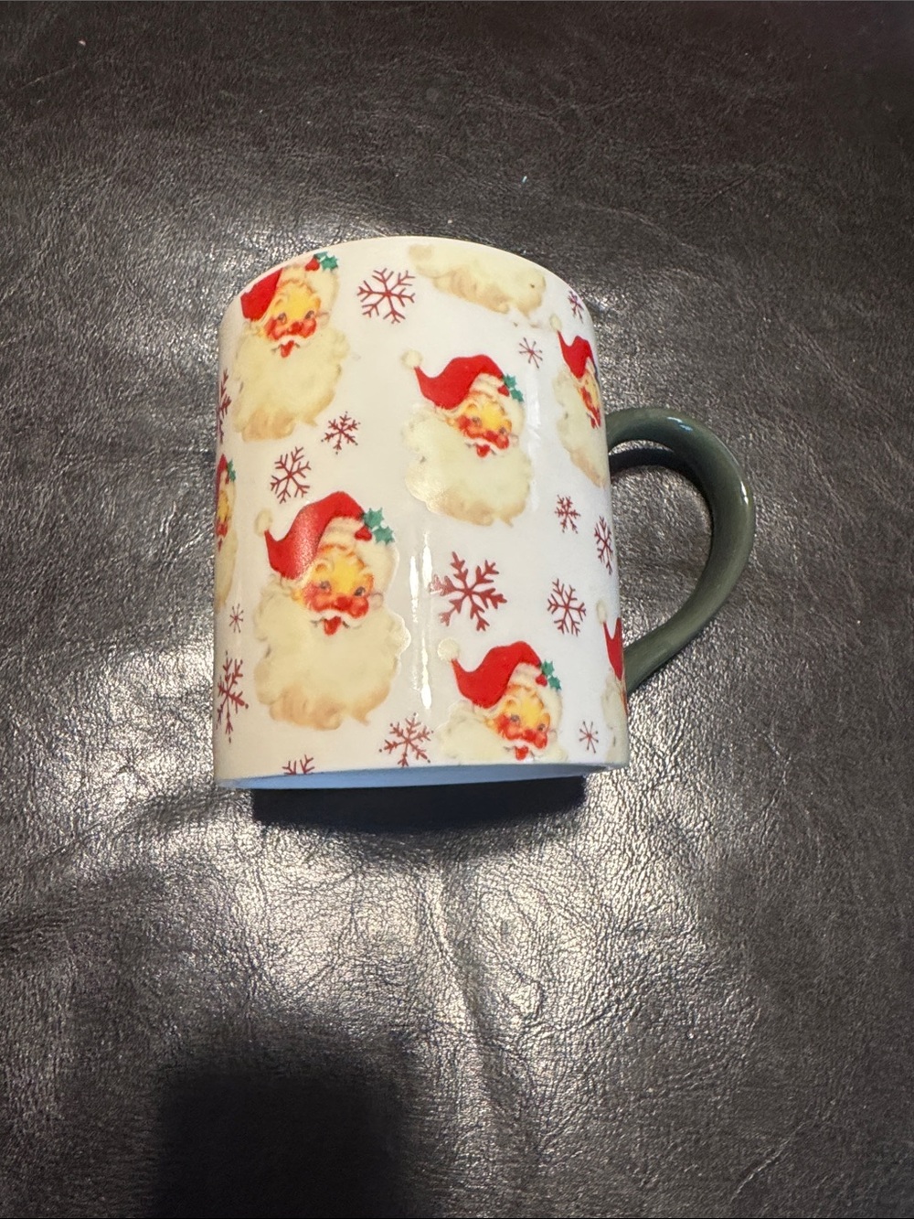 Holiday Santa Pattern Ceramic Mug with Green Handle